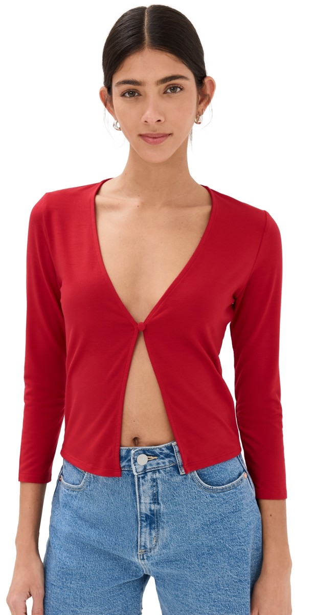 Reformation Janine Knit Cardigan Lipstick