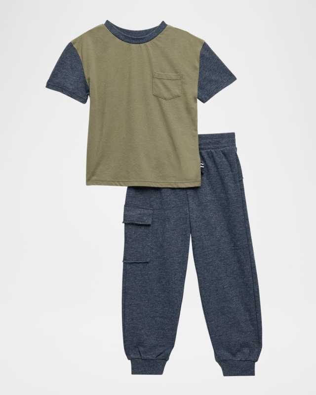 Boy's Two-Piece Colorblock T-Shirt & Joggers, Size 2-