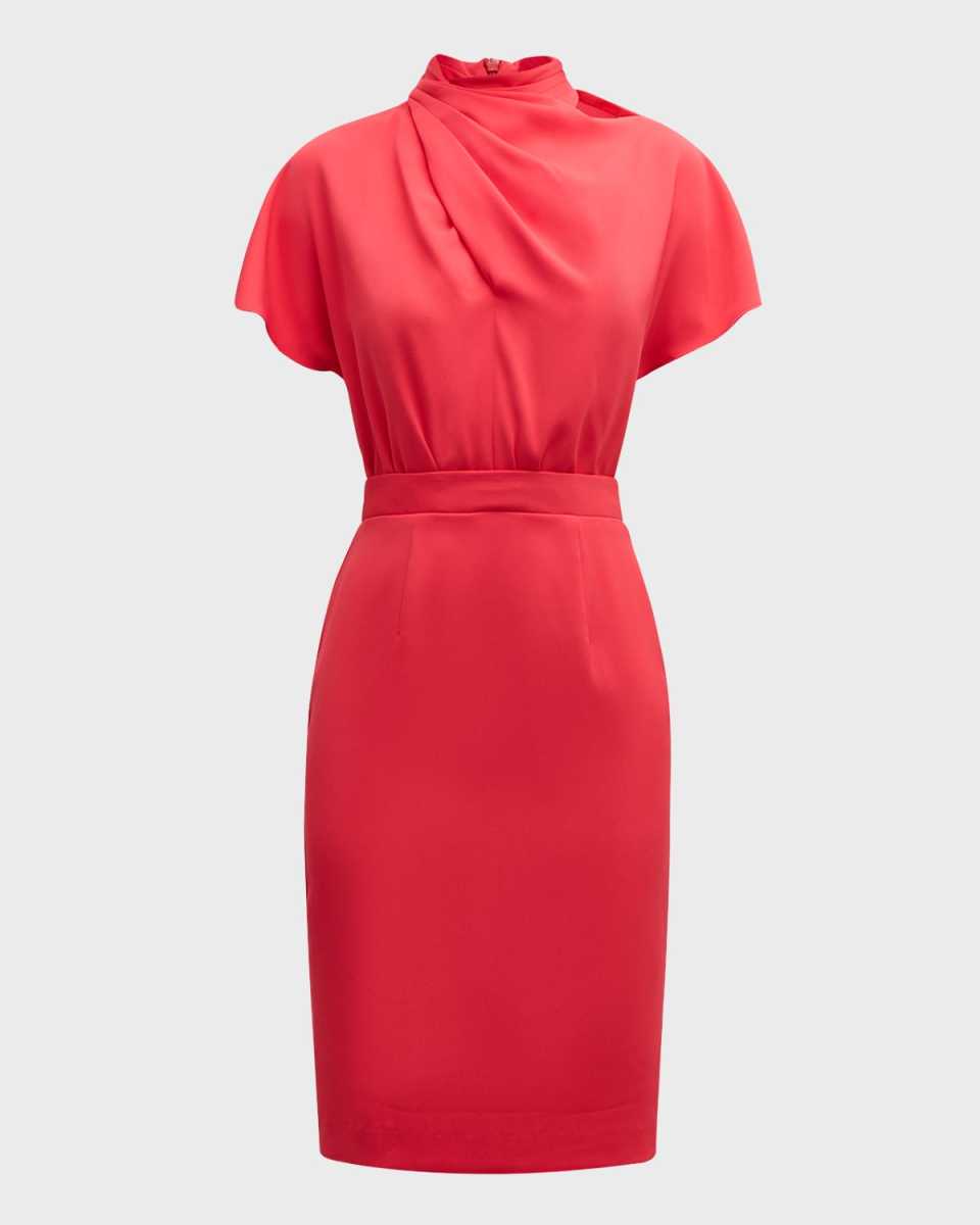 Estella Draped High-Neck Midi Dress