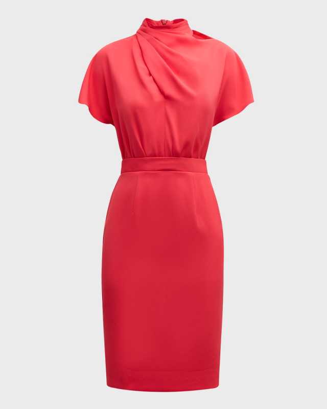 Estella Draped High-Neck Midi Dress