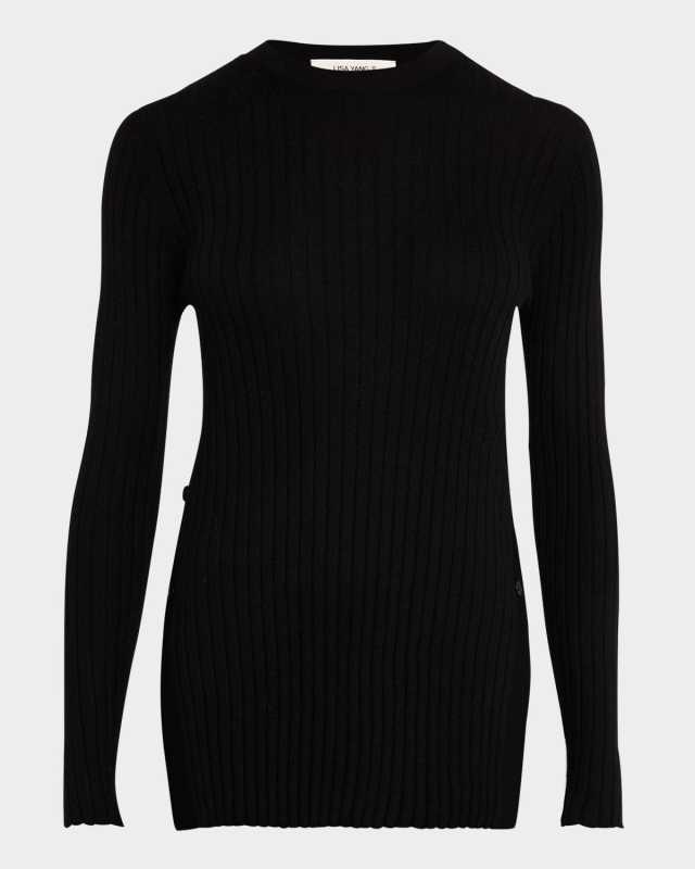 Eloisa Ribbed Button-Side Cashmere Sweater