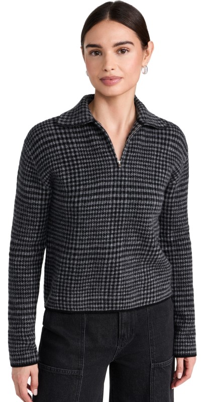 Vince Plaid Half Zip Pullover H Smoke/Black Combo