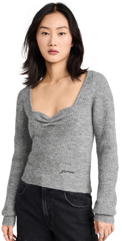 GANNI Soft Wool Blouse Pullover Paloma Melange