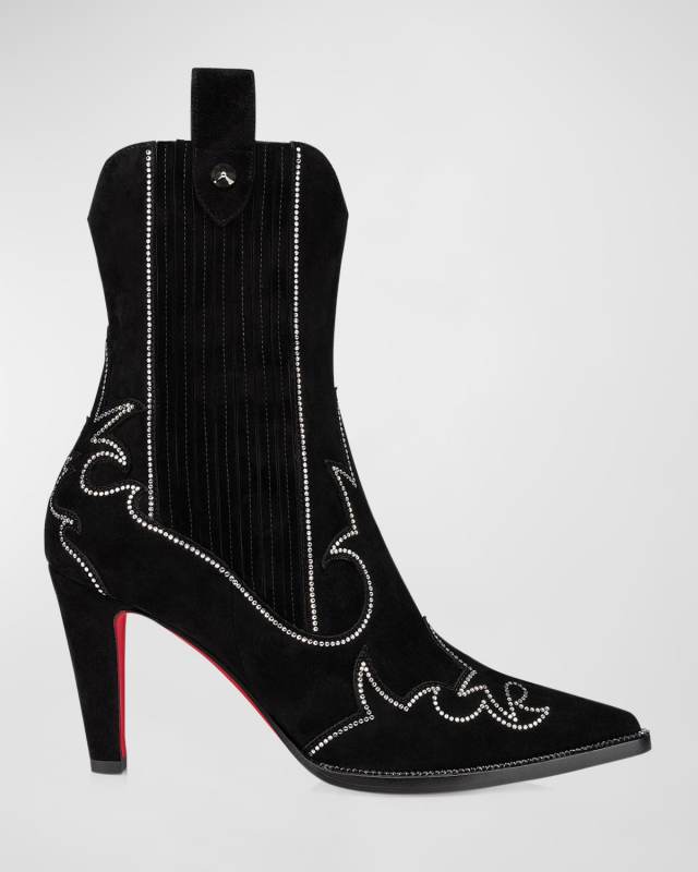 Strass Suede Red Sole Western Booties