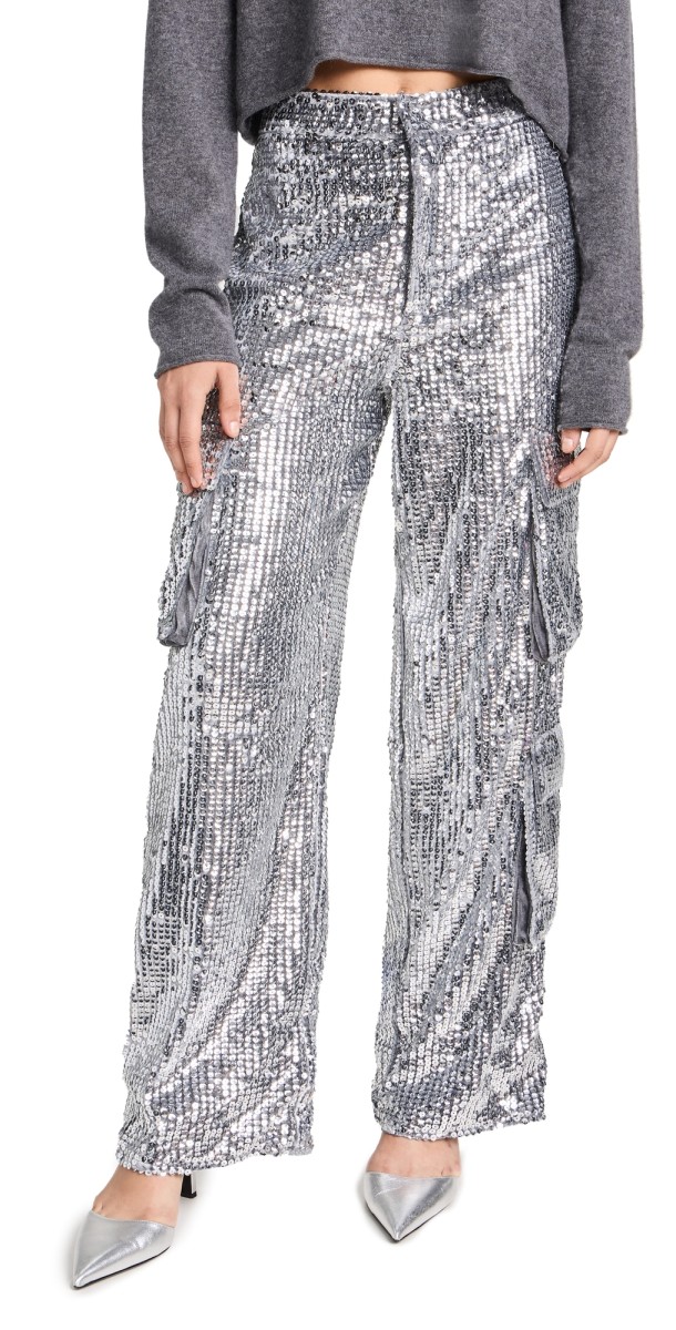Moon River Sequin Cargo Pants Grey