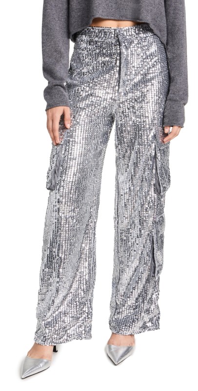 Moon River Sequin Cargo Pants Grey