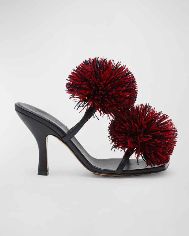 Adam Leather Two-Band Pom Sandals