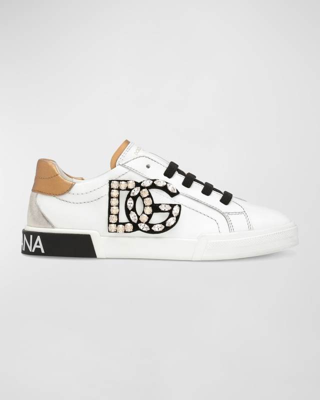 Girl's Embellished Logo Leather Sneakers, Toddlers/Kids