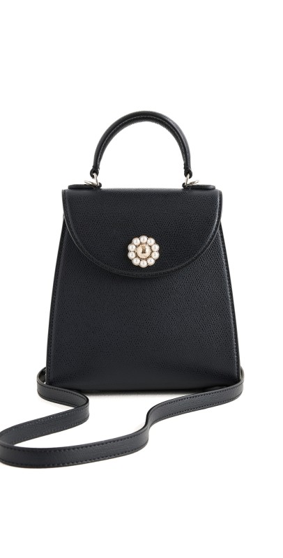 Simone Rocha Mini Valentine Bag with Bell Charm Pearl Crossbody Bag Black/Pearl