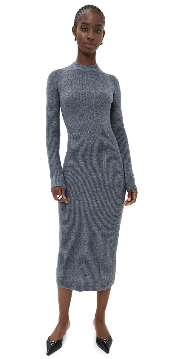 STAUD Ramona Dress Charcoal Grey