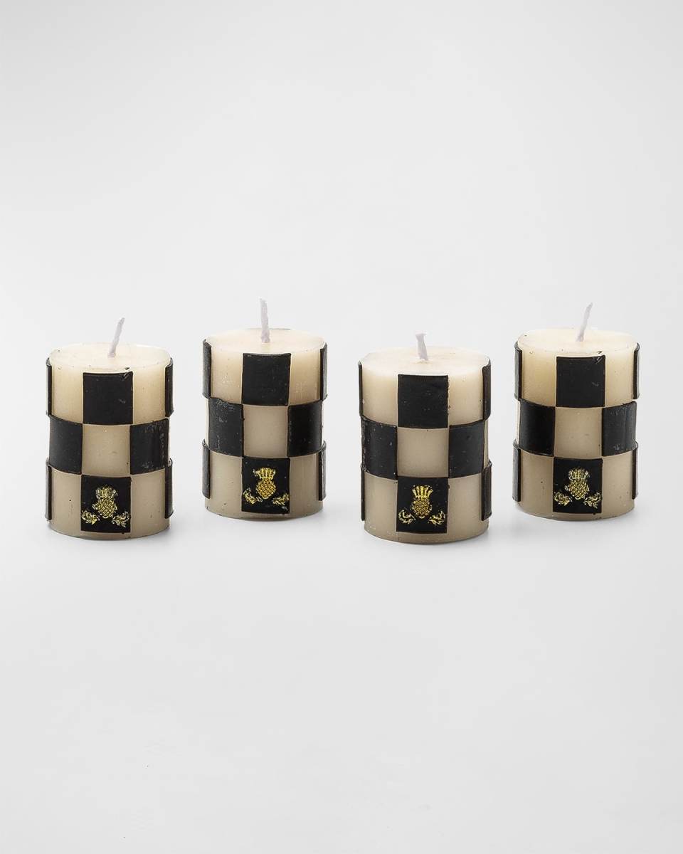 Check Votives in Black/Ivory, Set of 4