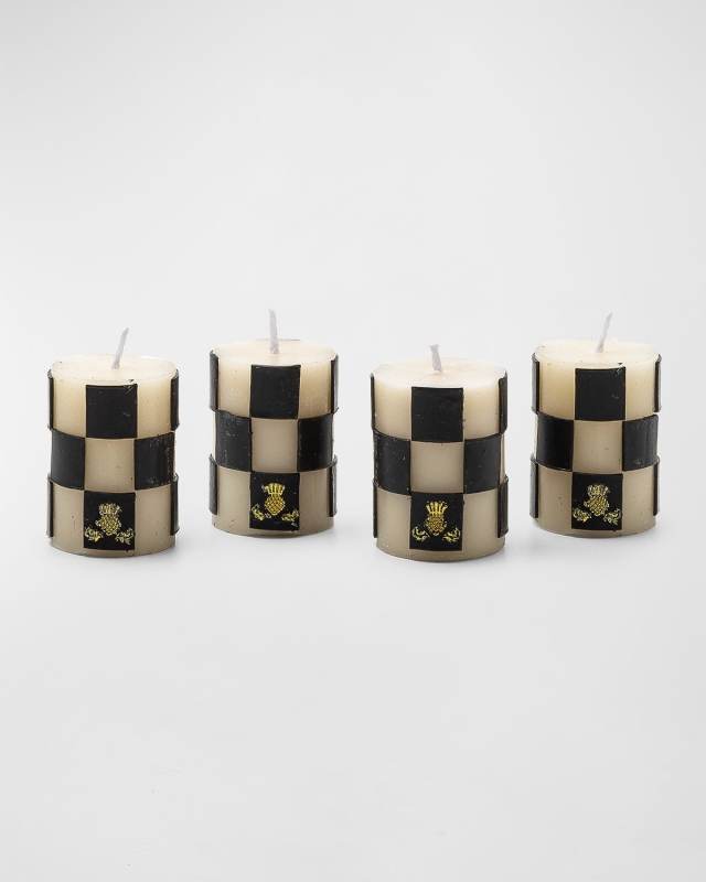 Check Votives in Black/Ivory, Set of 4