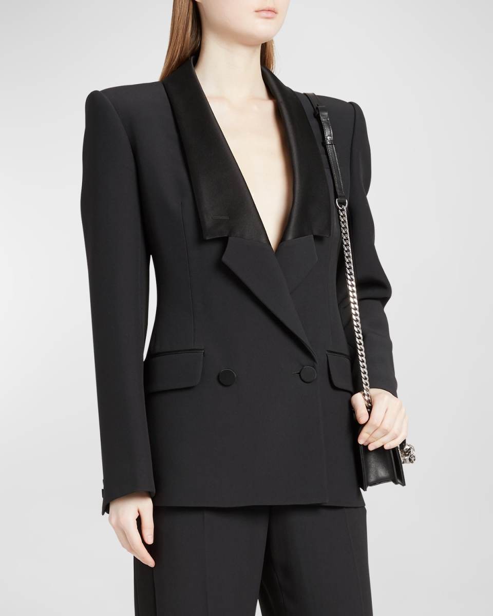Tailored Blazer Jacket with Satin Lapel