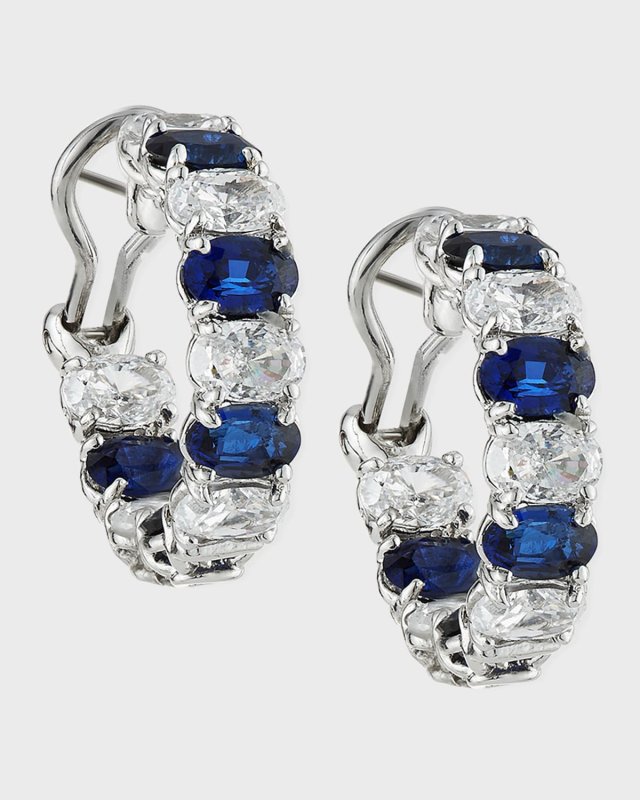 Alternating Blue & White CZ Hoop Earrings