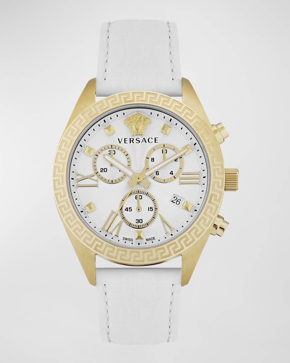 40mm Greca Chrono Watch with Leather Strap