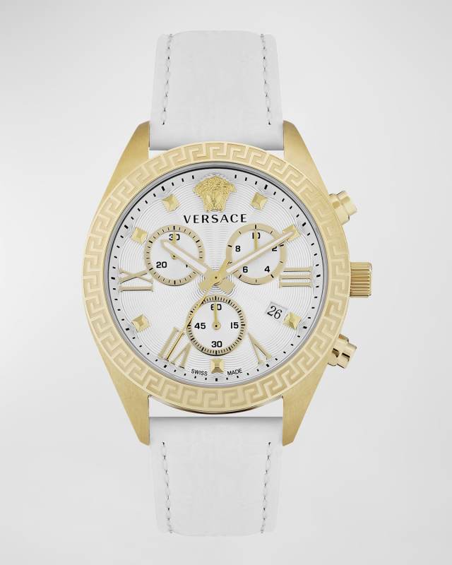 40mm Greca Chrono Watch with Leather Strap