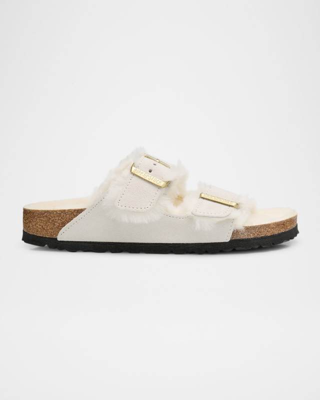Arizona Suede Shearling Dual-Buckle Slide Sandals