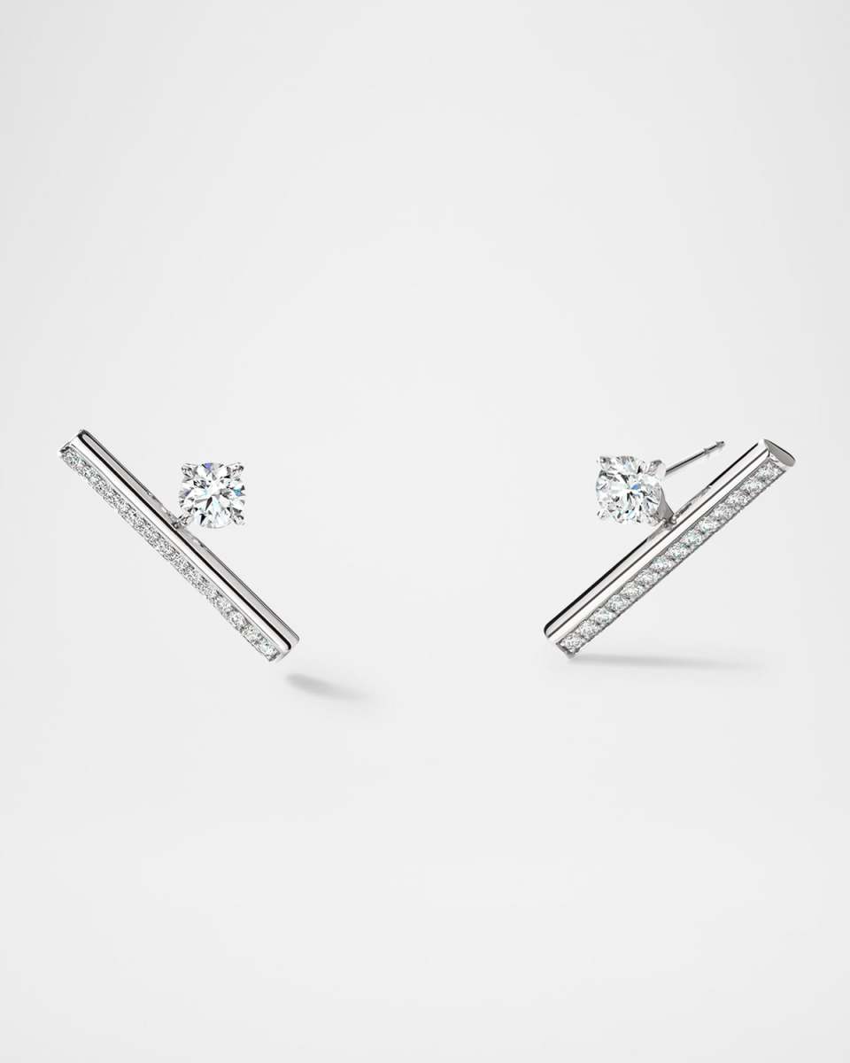 Barre 18K White Gold Pave Floating Diamond Climber Earrings