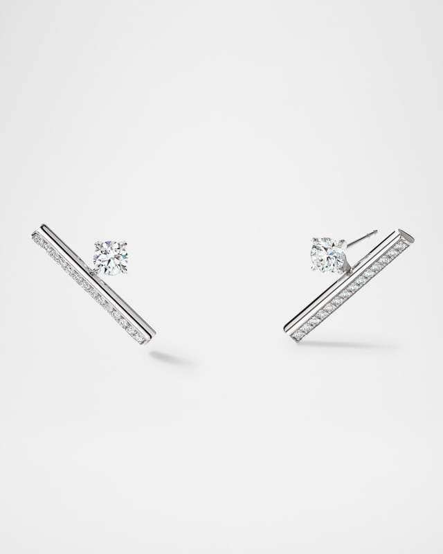 Barre 18K White Gold Pave Floating Diamond Climber Earrings