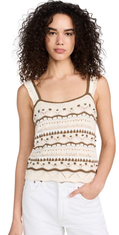 La Ligne Stripe Jane Tank With Beads Ivory/Cream/Olive