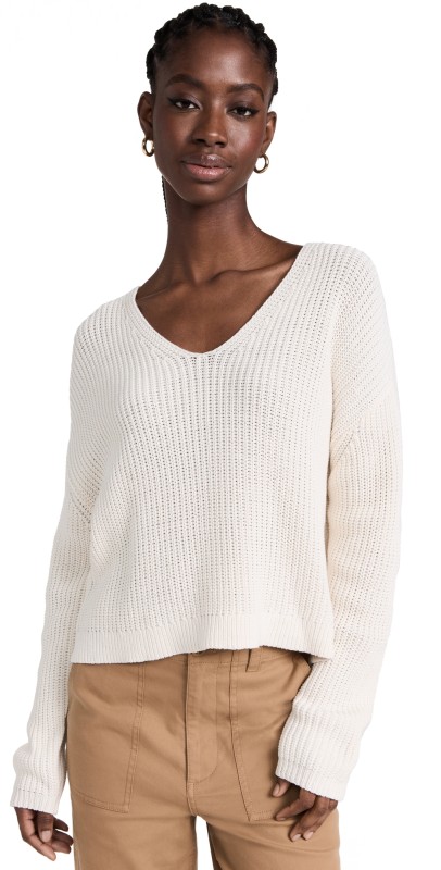 Jenni Kayne Cropped Cotton Cabin Sweater Ivory