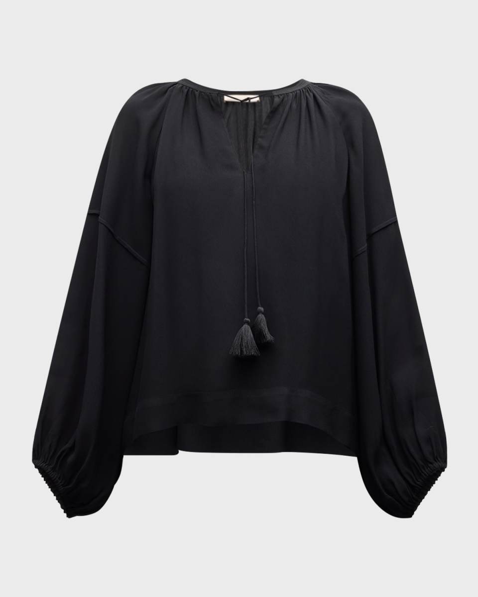 Dylan Ruched Blouson-Sleeve Blous