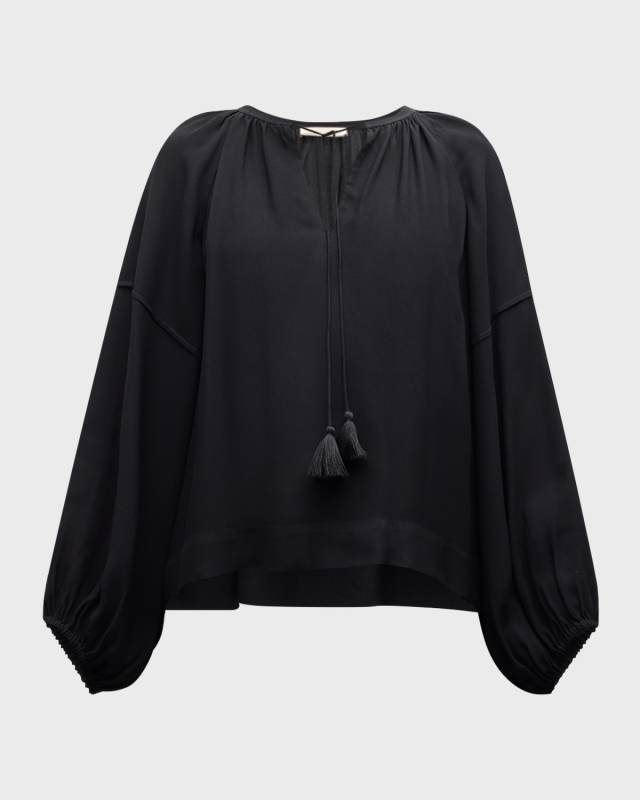 Dylan Ruched Blouson-Sleeve Blous