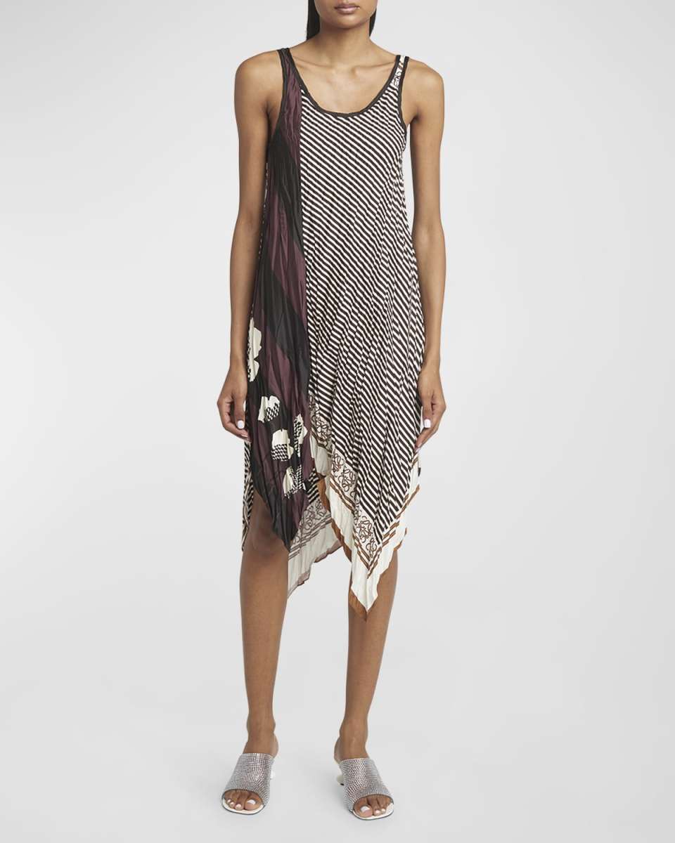 x Paula Ibiza Multi-Print Pleated Short Dress with Scarf Hem