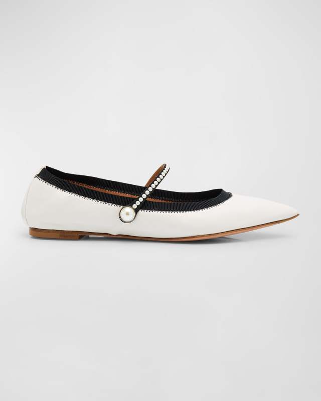 Romy Leather Pearly Mary Jane Ballerina Flats