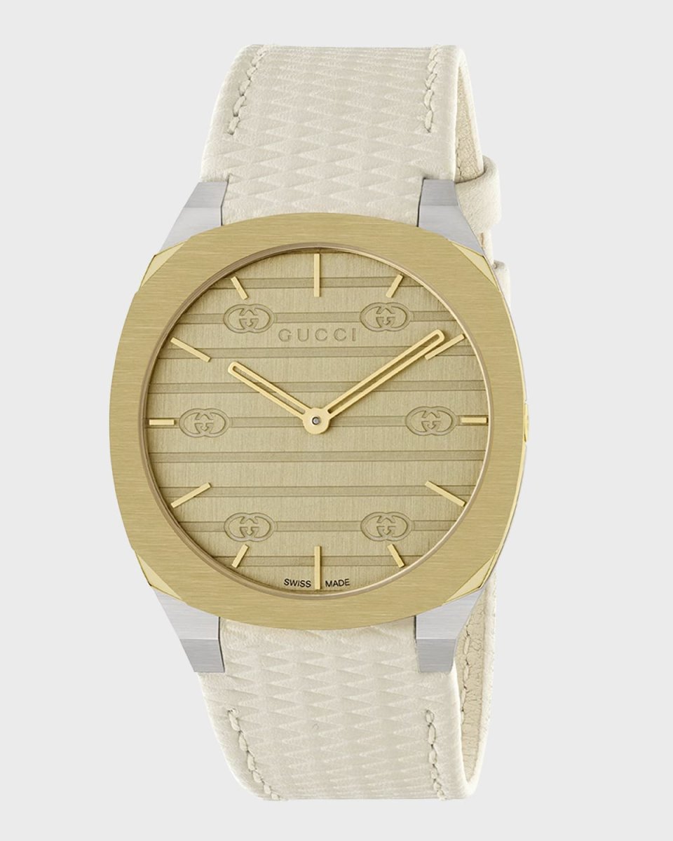 34mm 25H Quartz Watch with Leather Strap, White