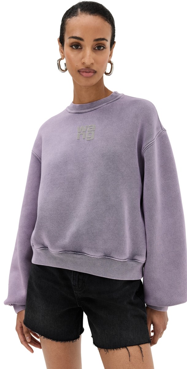 Alexander Wang Essential Terry Crew Sweatshirt with Puff Paintogo Acid Pinkavender