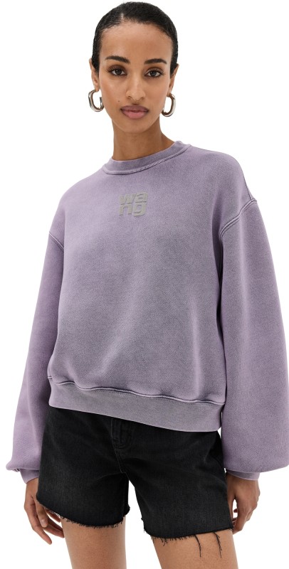 Alexander Wang Essential Terry Crew Sweatshirt with Puff Paintogo Acid Pinkavender