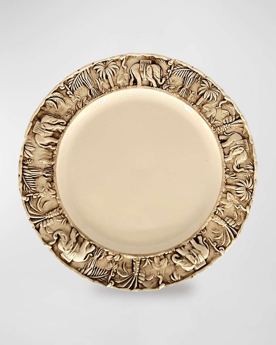 La Menagerie Ottomane Handpainted Dinner Plate - Elephant Grey, Set of 4