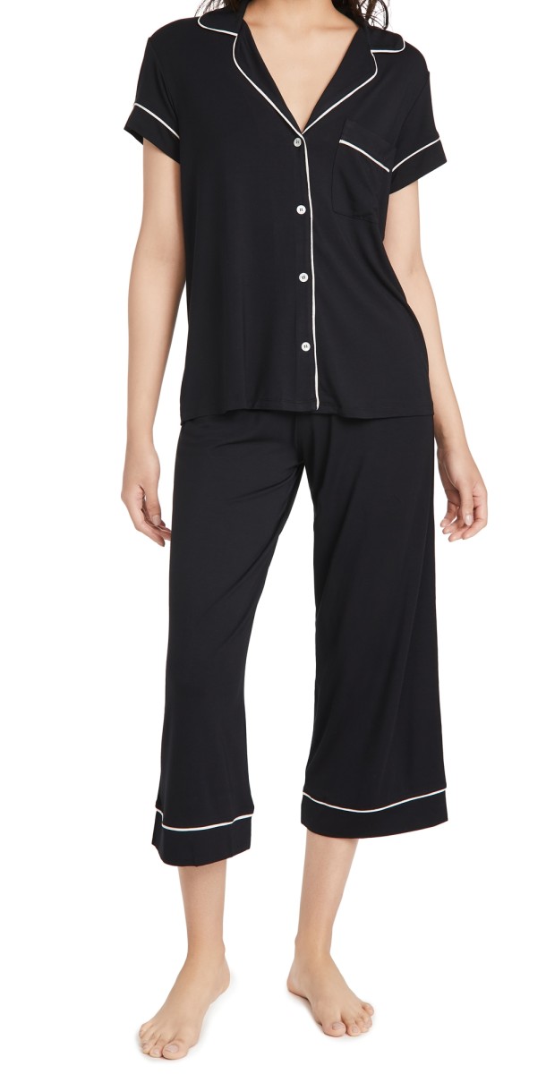 Eberjey Gisele Short Sleeve Crop PJ Set Navy/Ivory