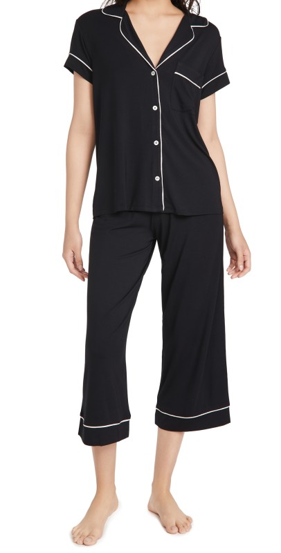Eberjey Gisele Short Sleeve Crop PJ Set Navy/Ivory