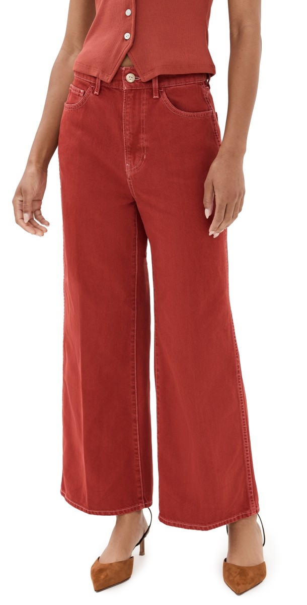 Veronica Beard Jean Taylor Cropped High Rise Wide Jeans Brick Red