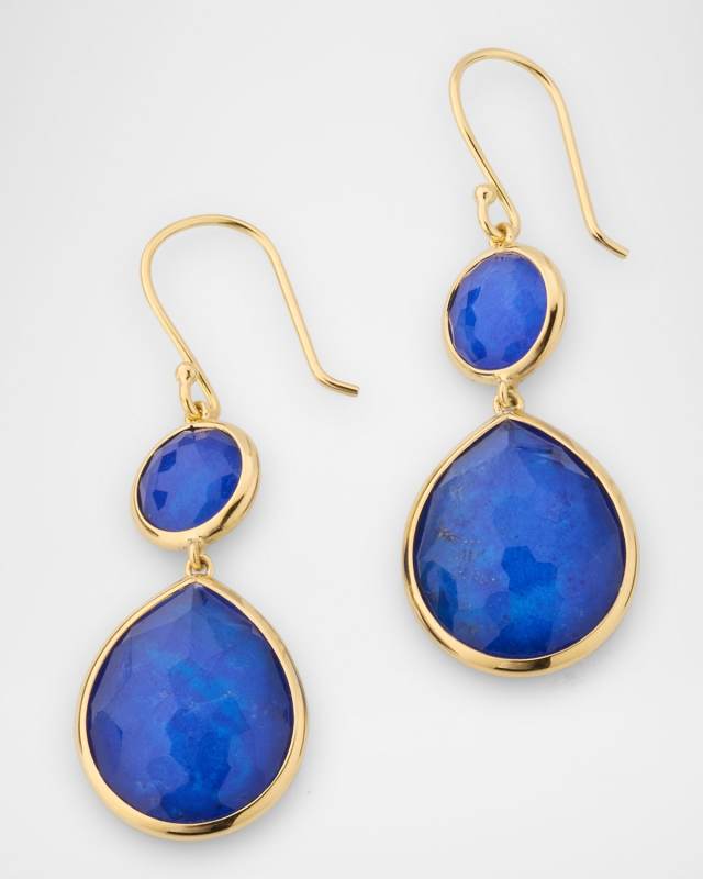 Rock Candy Snowman Teardrop Rock Crystal and Lapis Doublet Earrings