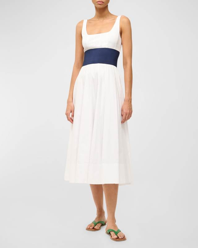 Rig Cinched Cotton Poplin Sleeveless Midi Dress