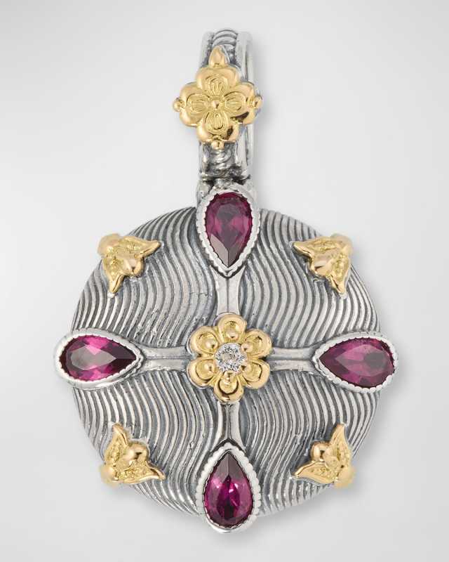 Sterling Silver Rhodolite and White Sapphire Pendant with 18K Yellow Gold