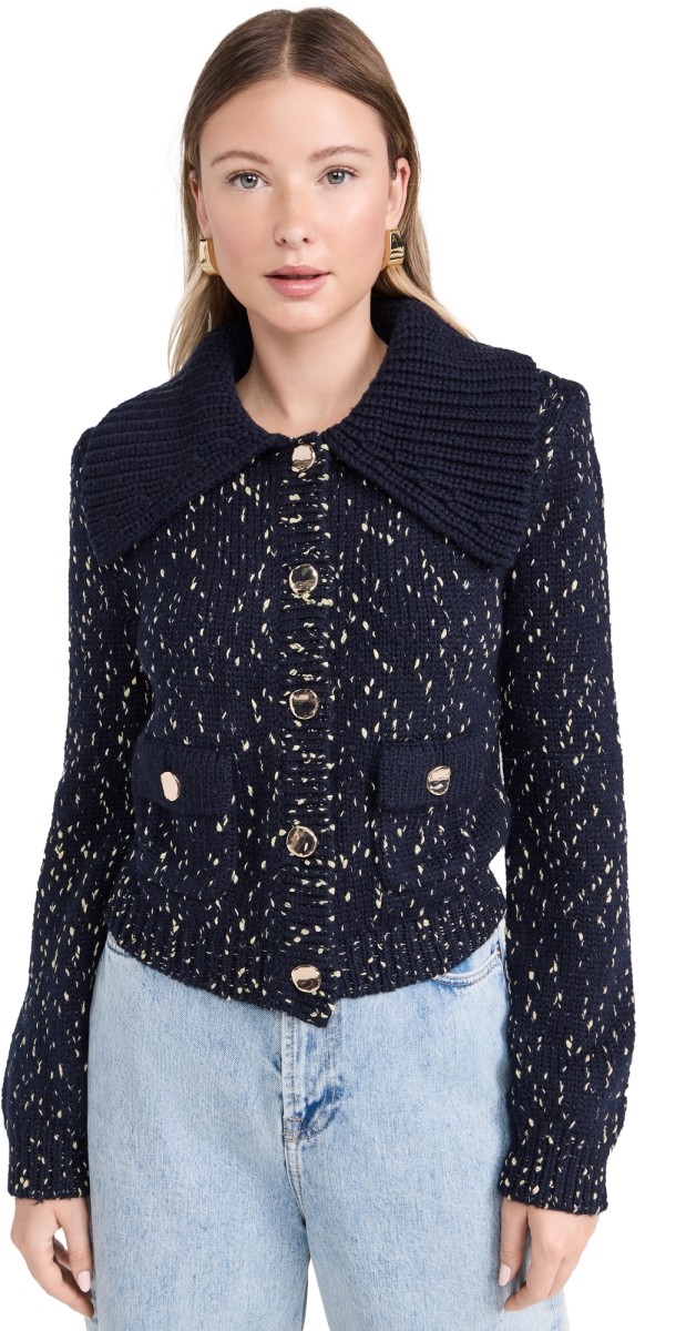 Self Portrait Navy Metallic Merino Cardigan Navy