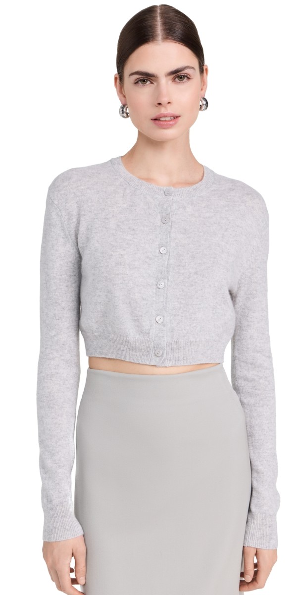 Enza Costa Cashmere Fitted Cardigan Heather Grey