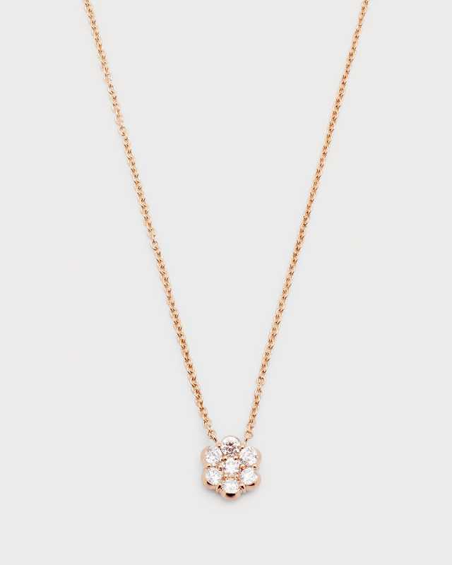 18k Rose Gold Flower Diamond Pendant Necklace