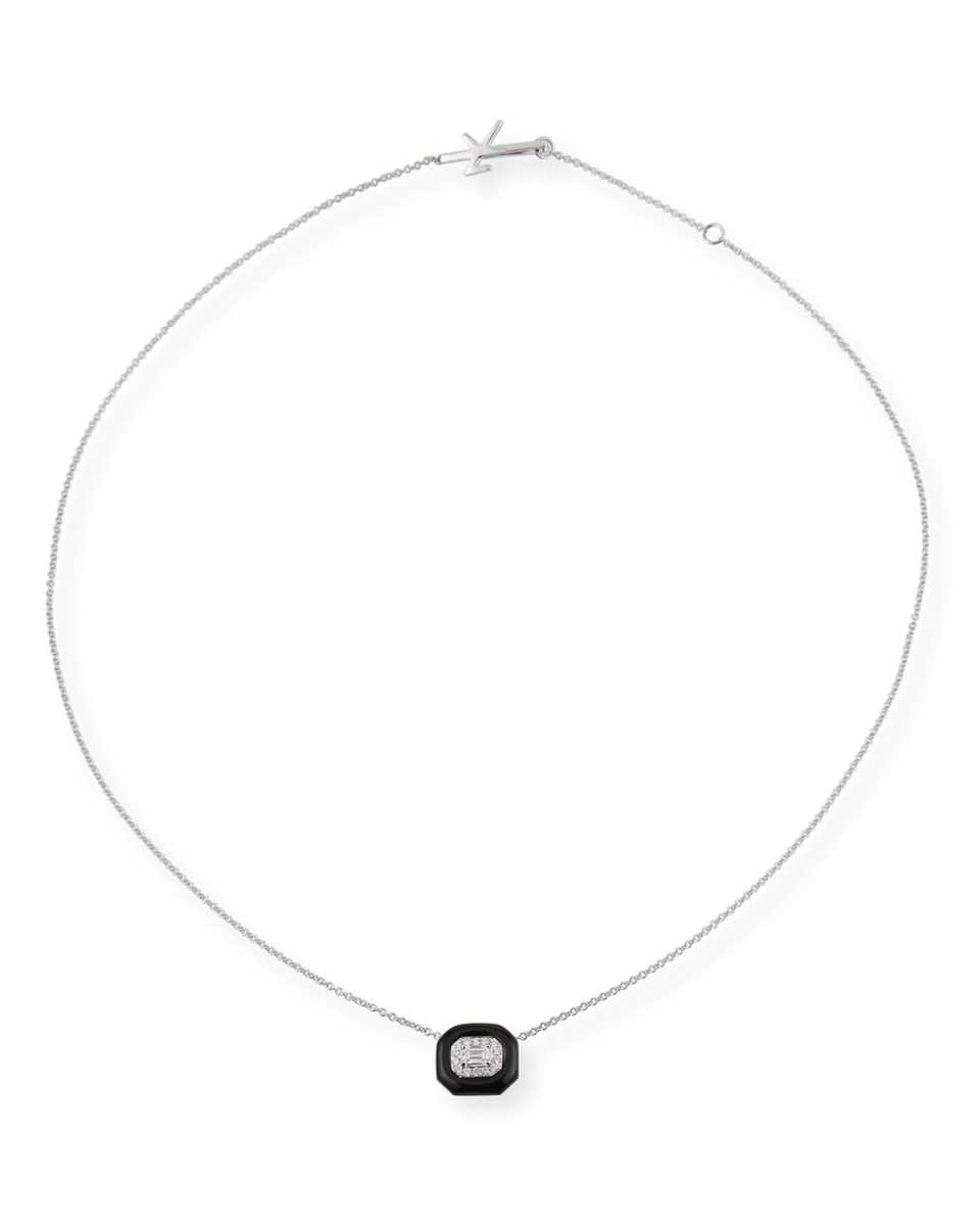 18k White Gold Oui Emerald-Cut Diamond Pendant