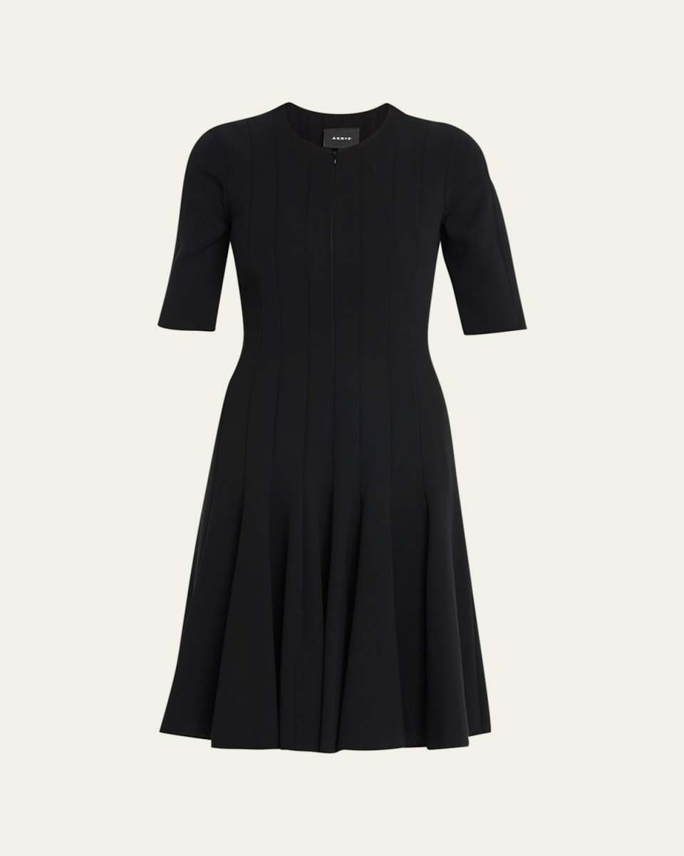 Elbow-Sleeve Zip-Front Dress