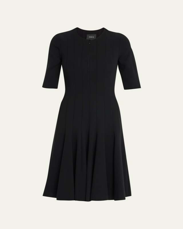 Elbow-Sleeve Zip-Front Dress