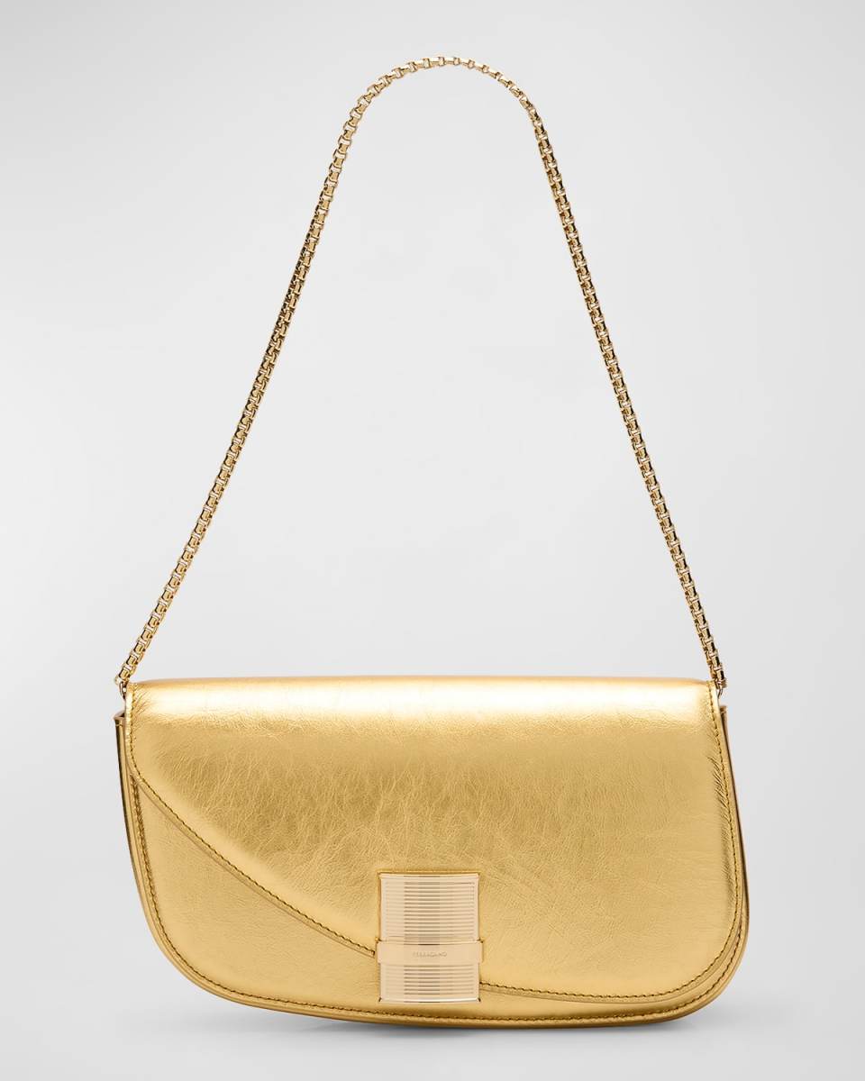 Fiamma Metallic Leather Shoulder Bag