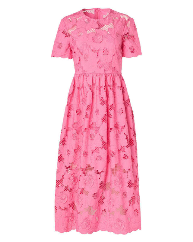 Pink Cotton Lace Midi Dress