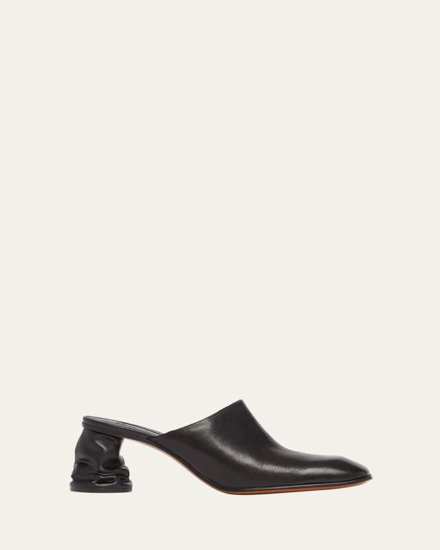 Leather Block-Heel Mules