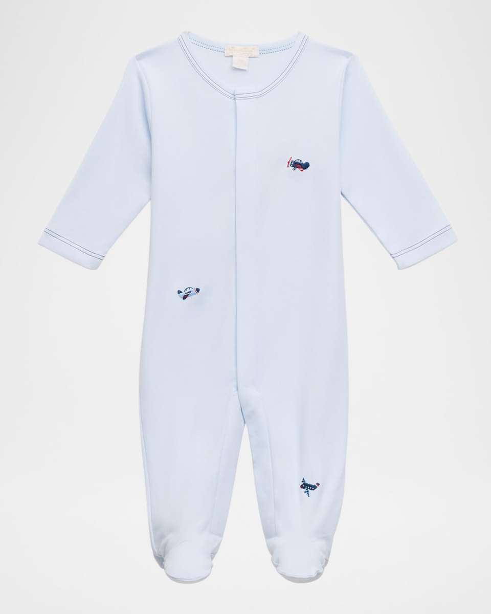 Boy's Sky-High Planes Hand Embroidered Footie, Size Newborn-9M