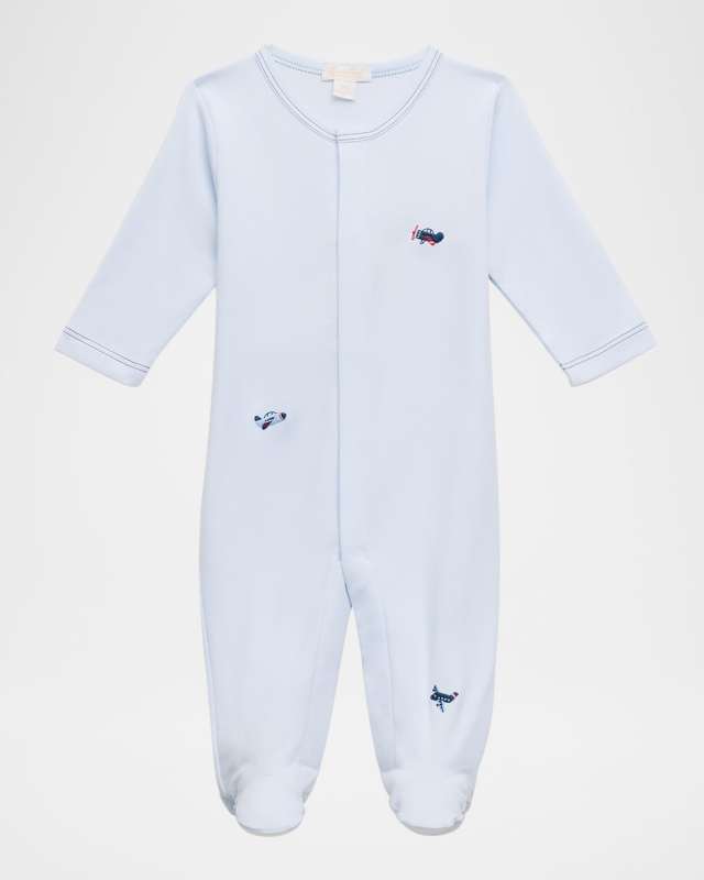 Boy's Sky-High Planes Hand Embroidered Footie, Size Newborn-9M